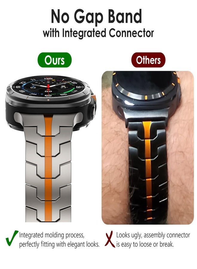 سوار معدني من WINGLE لساعة Galaxy Watch Ultra مقاس 47 مم (2025/2024) للرجال، متين وقوي، مصنوع من الفولاذ المقاوم للصدأ، مناسب لساعات سامسونج Galaxy Watch Ultra، أنيق وعملي، مزود بمشبك فراشة، لون تيتانيوم/برتقالي - Image 2